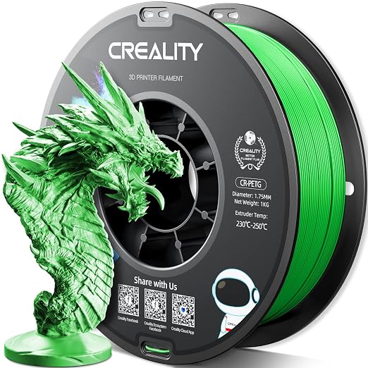 Official Creality PETG 3D Printer Filament 1.75mm 1KG (2.2lbs), High Precision, Strong Toughness, Odorless, Better Flow, Moistureproof 3D Printing CR PETG Filament, Green