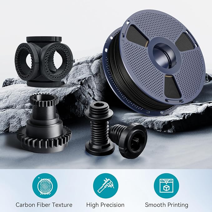 SUNLU Carbon Fiber PLA, Strong and Lightweight PLA 3D Printer Filament, PLA Filament 1.75mm Dimensional Accuracy +/- 0.02 mm, Neatly Wound 3D Printing Filament, 1KG Spool. (Black)