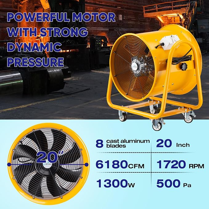 iLiving Utility High Velocity Blower, Fume Extractor, Portable Exhaust and Ventilator Fan (Utility 20")