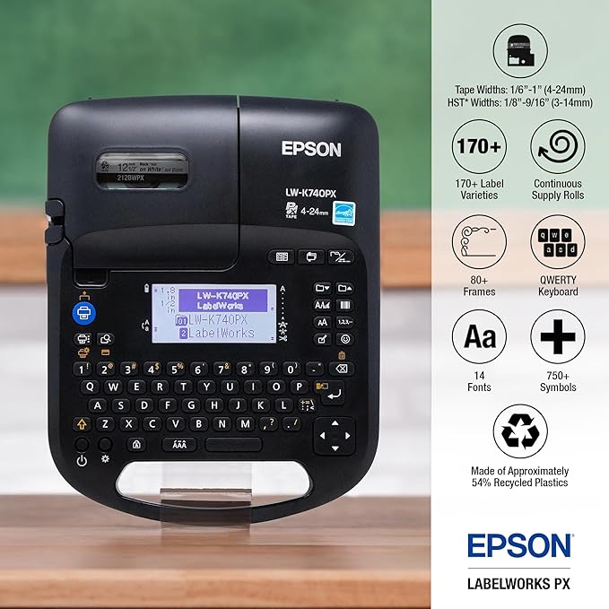 Epson LABELWORKS LW-K740PX Industrial Handheld Label Maker for Office Home & Healthcare – Custom Durable Identification and Organization Labels - Full Kit