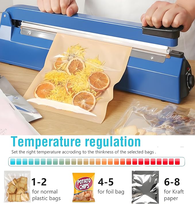Impulse Sealer 16 inch Manual Heat Sealer Machine with Adjustable Heating Mode, ABS Shrink Wrap Bag Sealers for Plastic PE PP Bags, Portable Poly Bag Sealing Machine with Extra Replace Kit (blue)