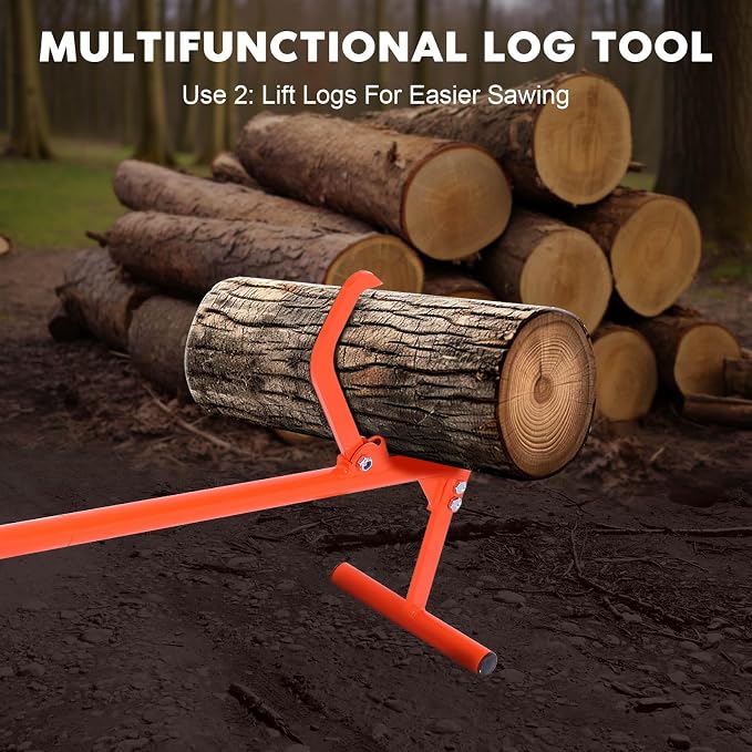 FAHKNS 50.9" Timberjack Log Lifter, Adjustable Log Roller Cant Hook, Ups to 15.5" in Dia Log Roller Tool, Heavy Duty Steel Log Jack, Logging Tools for Rolling and Raising Up Logs