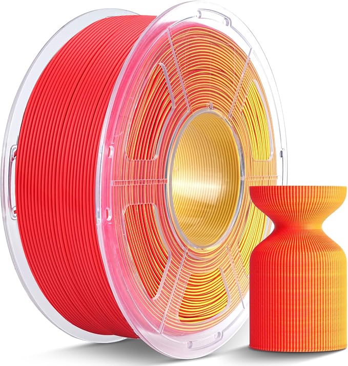 JAYO Dual Color Matte PLA 3D Printer Filament 1.75mm, Yellow-Red Two-Tone PLA, Matte Finish Hides Layer Lines, ±0.02mm Accuracy, 1.1kg (2.42 lbs) Spool, Fit Most FDM Printers