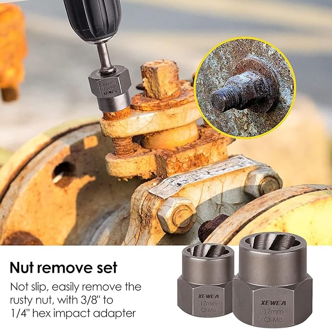 XEWEA 26PCS Screw & Bolt Socket Extractor with Left Drill Bit Set【with Hex Adapter】, Impact Easy Out Tools Stripped Screw Remover EZ Out Set for Damaged, Frozen, Rusted, Bolts, Nuts, Screws, Studs