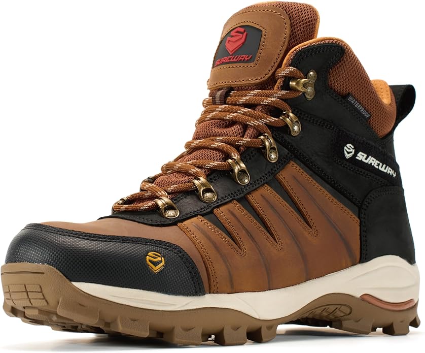 SUREWAY Men's 6" Waterproof Work Boots - Soft Toe,Leather Lace Up,EH Rated, Slip Resistant Outsole for Construction, Roofing & Hunting Work Boots