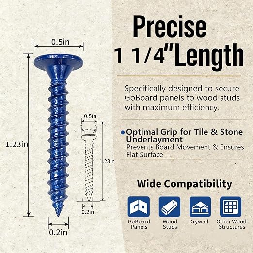 VCTGAM® 1-1/4 Inch Hi-Lo Fasteners for Wood Studs (700 Pack) - Compatible with GO Board Installation - Ceramic Coated Backer Board Screws for Tile, Cement Board, and Shower Remodel - Reduced Splitting