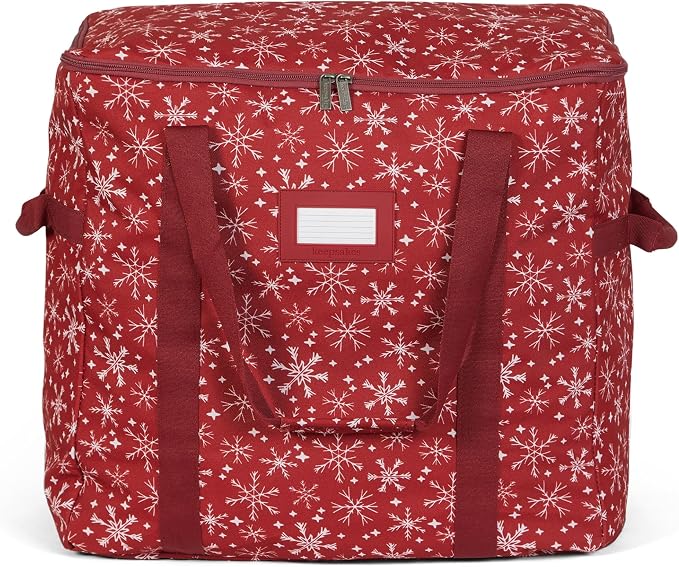 Covermates Keepsakes Treasurekeeper Storage Bag - Carrying Handles, ID Window - Holiday Storage, Red Snowflake