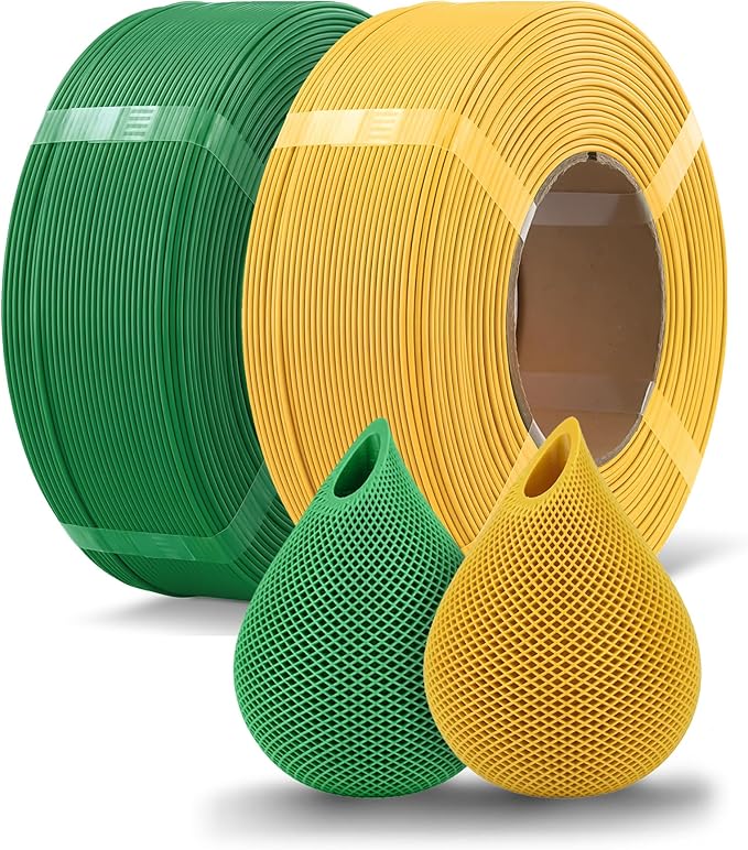 OVERTURE 2KG Bundle High Speed PLA Filament Refill 1.75mm 3D Printer Filament, 2 Pack 1kg (2.2lb) Refilament for Bambu Lab Reusable Spool, Fit Most FDM 3D Printers (Green+Yellow)