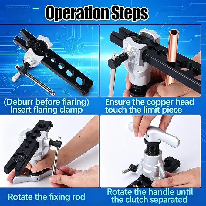 Flaring Tool HVAC & Brake Line Flaring Tool Kit – 45° Eccentric Flaring Set for 6-19mm & 1/4"-3/4" Pipes w/Cutter, Deburring, Hard Case.