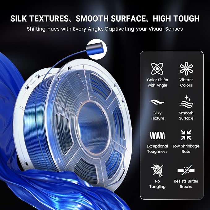 SUNLU Silk Dual Color Pla Filament, Silk PLA 3D Printer Filament 1.75mm, Shiny Silk Texture, Dimensional Accuracy +/- 0.02mm, 1KG Spool (2.2 lbs), PLA Silk Dual Color (Black Green)