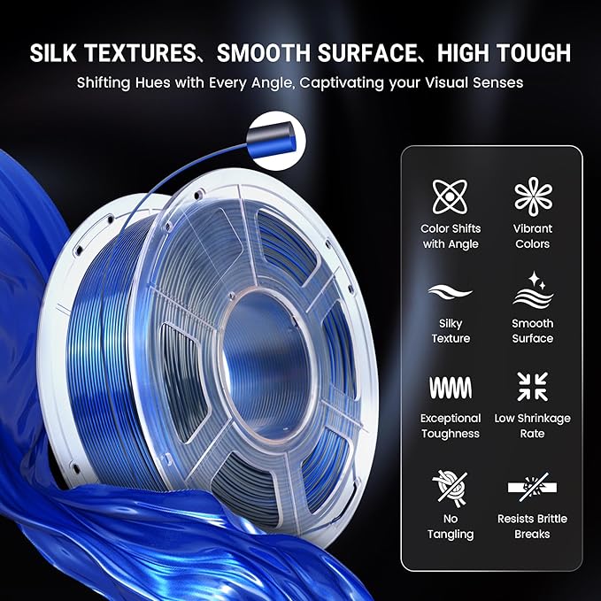 SUNLU Silk Dual Color Pla Filament, Silk PLA 3D Printer Filament 1.75mm, Shiny Silk Texture, Dimensional Accuracy +/- 0.02mm, 1KG Spool (2.2 lbs), PLA Silk Dual Color (Black Blue)