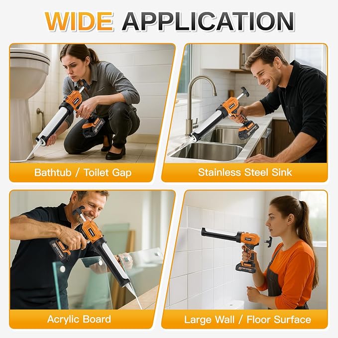 This Hill Cordless Electric Caulk Gun, 10oz Dripless Silicone Hand Caulking Gun with 2 x 2000mAh Batteries, 4 Adjustable Speeds, Built-in LED Light, 9Pcs Caulking Tool Kit for Sealing Filling