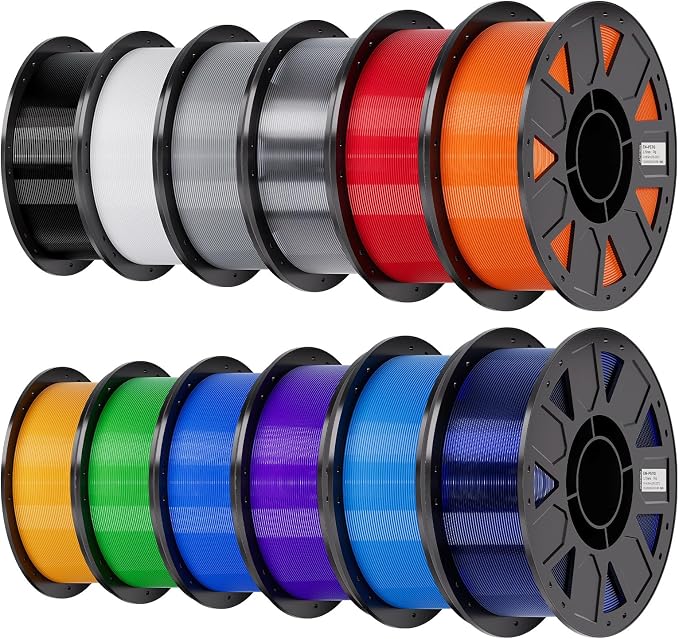 Creality Ender PETG 3D Printer Filament 1.75mm 12KG (26.4lbs), Moistureproof 3D Printing Ender PETG Filament, Black+White+Grey+Clear+Red+Orange+Yellow+Green+Blue+Purple+Tech Blue+Transparent Blue
