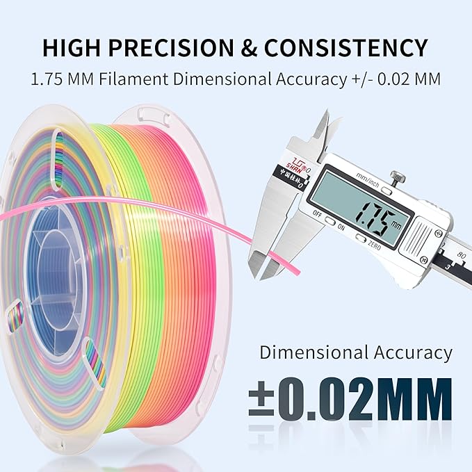 RAMBERY Silk Rainbow 3D Printer Filament 1.75mm Multi-Color PLA Filament Fast Color Change Candy Color 3D Printing Filament, 1kg Spool