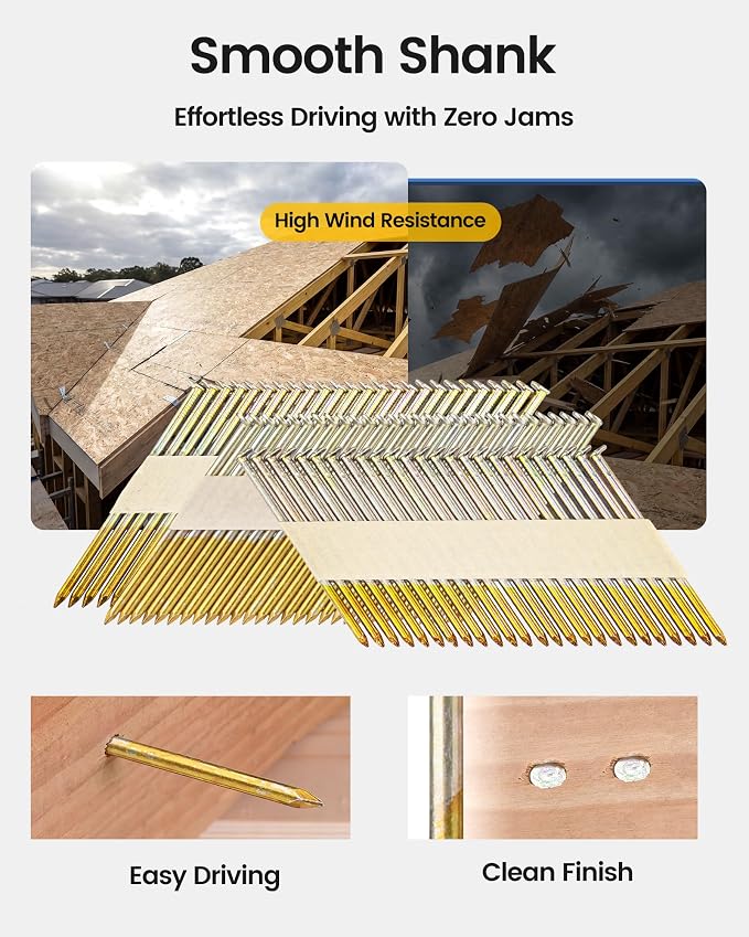 meite 30 Degree Framing Nails 3-1/2 Inch Galvanized Paper-collated 2,000PCS | Offset Round Head Framing Nails, for 30-34° Pneumatic Cordless Framing Nailers, Code Compliant, Decking Sheathing Subflooring