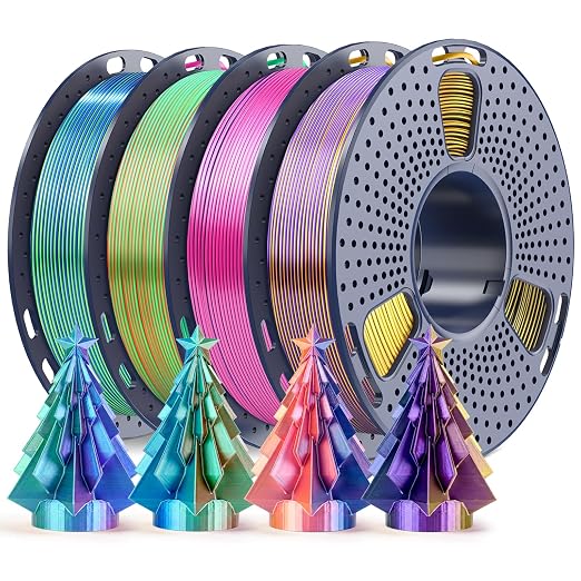 250g Silk Triple Color PLA Filament 1.75mm Bundle, SUNLU 3D Printer Filament, Coextruded Shiny PLA, Vacuum Packed, 4 Rolls, BlackGoldPurple+RedYellowBlue+OrangeBlueGreen+BlueGreenPurple
