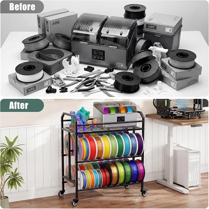 3D Printer Filament Storage Rack 3 Tiers Heavy Duty Metal Filament Spool Holder Holds 36 Spools Sturdy Rolling Filament Shelf with Wheels Easy Assembly Space-Saving for Home Office Workshop