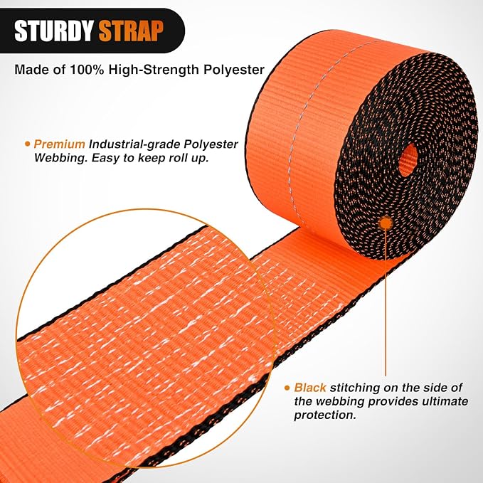 Nilight Truck Straps 4" x 30' Heavy Duty Tie Down with Flat Hooks 16800LBS Break Strength & 5400LBS WLL for Flatbed Trailer Cargo Control Recovery Tree Saver Bright Orange (4 Pack)