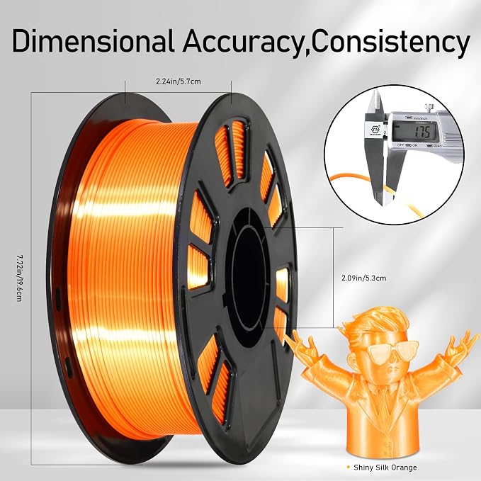 Silk Orange PLA Satin Shiny 3D Printer Filament, 1.75mm Diameter 1kg Spool 2.2lbs for FDM 3D Printers