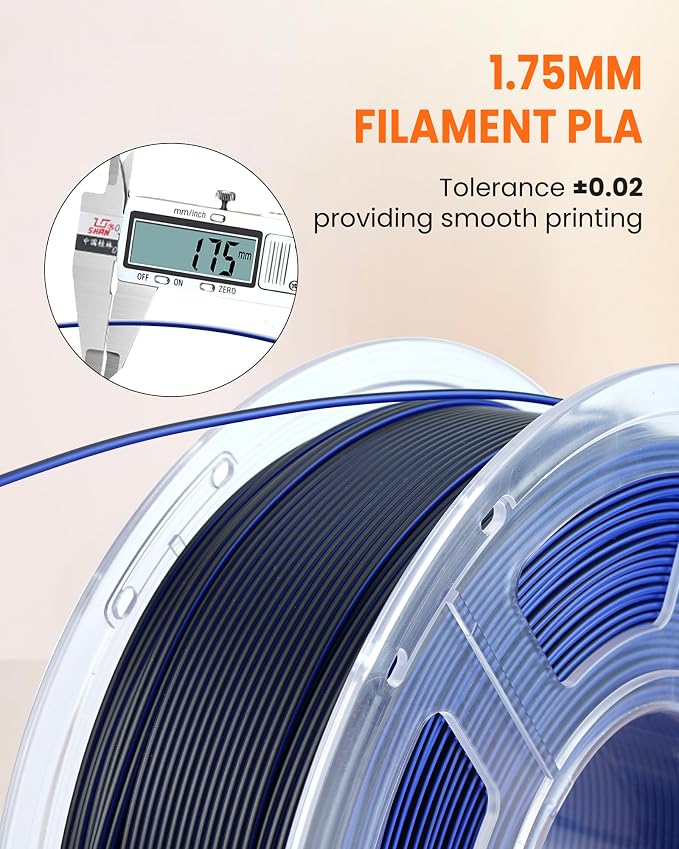TECBEARS Dual Color PLA Filament 1.75mm, Matte PLA 3D Printer Filament, Dimensional Accuracy +/- 0.02 mm, 1KG Spool(2.2 lbs),PLA Matte Filament (Black Blue)