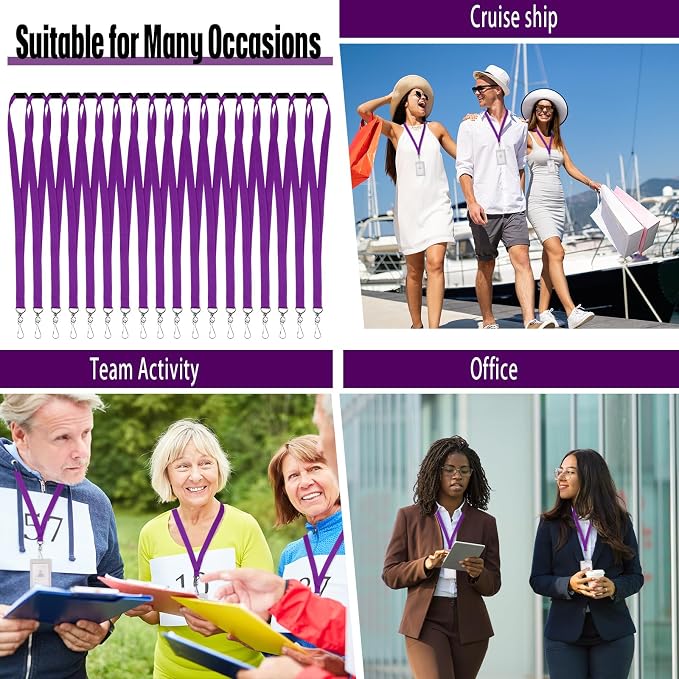 Patelai 120 Pcs Breakaway Lanyards with J Hook Bulk Flat for ID Badges Neck Badge Lanyards Card Nametag Holder Neck Straps (Purple)