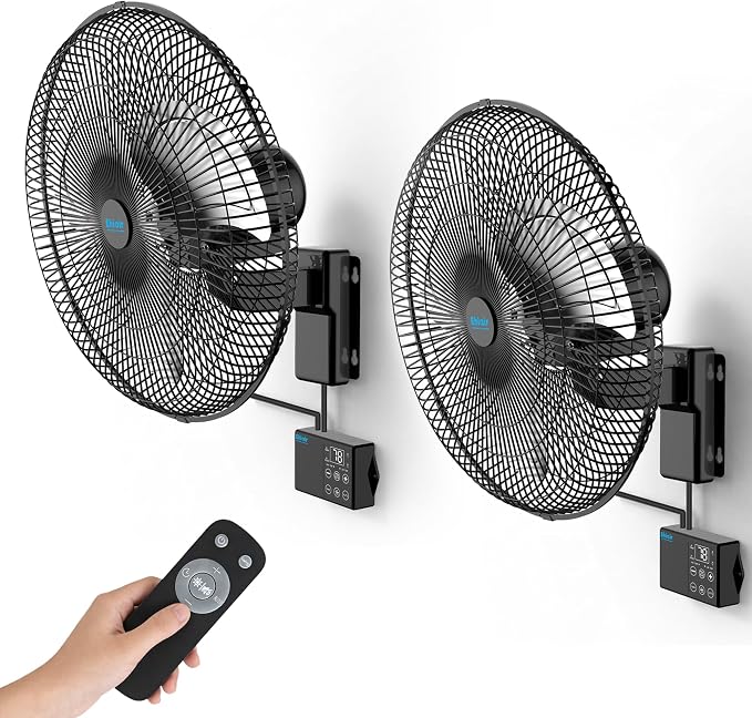 2PCS 18" Wall Mounted Fan with Thermostat, Oscillating Outdoor Wall Mount Fan with Remote, 18H Timer, 3-Speed 4200 CFM High Velocity Industrial Wall Fan for Garage, Farm, Patio, Workshop, Barn