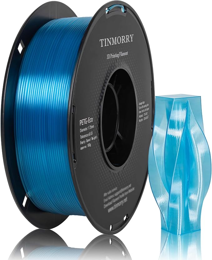TINMORRY PETG Filament 1.75, Rapid PETG-Eco 3D Printer Filament, Compatible with Most FDM 3D Printers, 1 KG 1 Spool, Transparent Blue