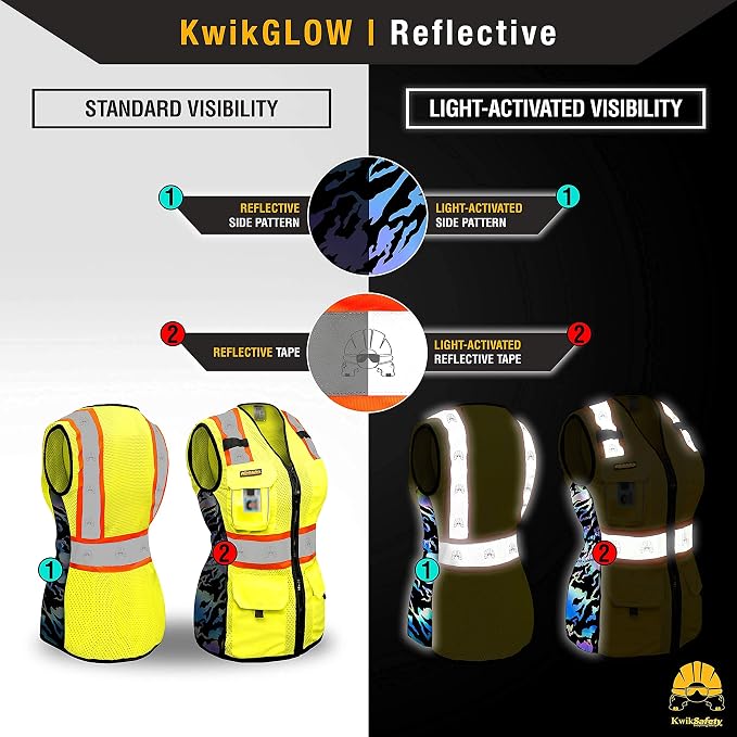 KwikSafety TIGER QUEEN Safety Vest for Women [Yellow, Medium] + TORTOISE Full Brim Hard Hat Bundle