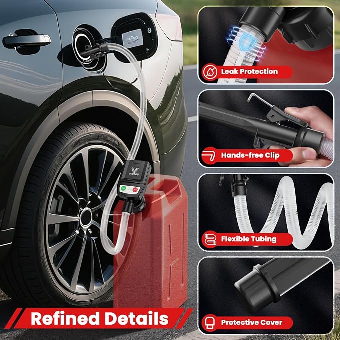 Automatic Electric Fuel Transfer Pump with Auto-Stop, 3.8GPM & 51" Hose & 4 Size Adapters Gas Can Pump with Leak Protection for Gasoline, Diesel, Kerosene, Gifts for Men Dad Him - 2nd Gen Pure Black