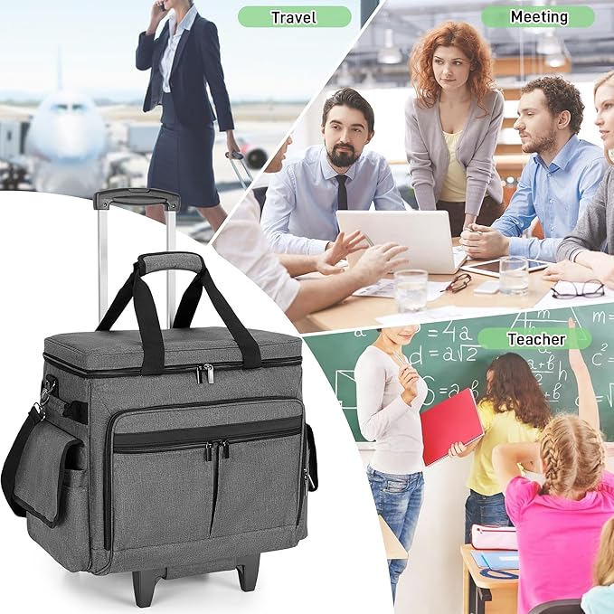 Trunab Rolling Teacher Bag with Wheels, Grey | Expandable File Pocket, Detachable Trolley, Up to 15.6 Inches Laptop, Patented Design