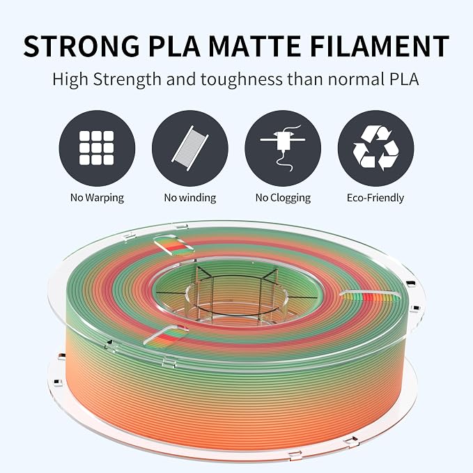 RAMBERY Matte Rainbow 3D Printing Filament Fast Color Change, Multi-Color PLA Filament for Most FDM 3D Printer, 1.75mm 1kg(2.2lbs), Matte Rainbow Jungle Color