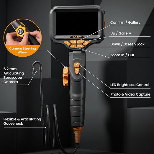 US23-MD62 Two-Way Articulating Borescope with Light, Industrial Endoscope Inspection Camera with 6.2mm Articulated Probe, Flexible Mechanic Snake Scope for Automotive Engine - 3.3FT