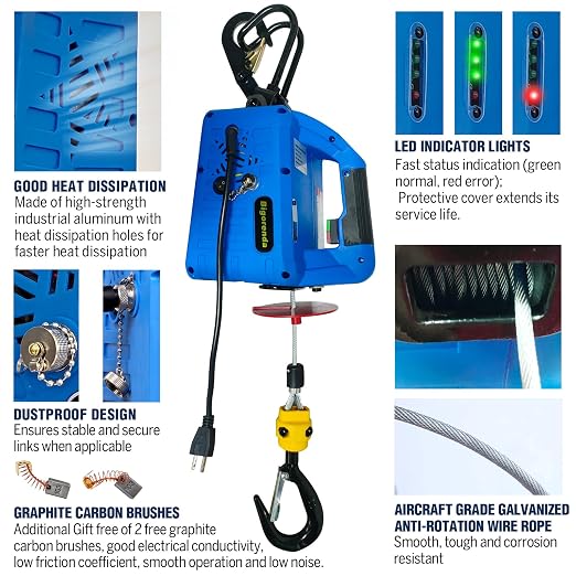 3-in-1 Electric Hoist Winch with Wire Wireless Remote Control,1100lb Portable Electric Power Winch,1500W Electric Hoist Crane,26FT Lifting Height, for Warehouse, Lifting Towing, Garage