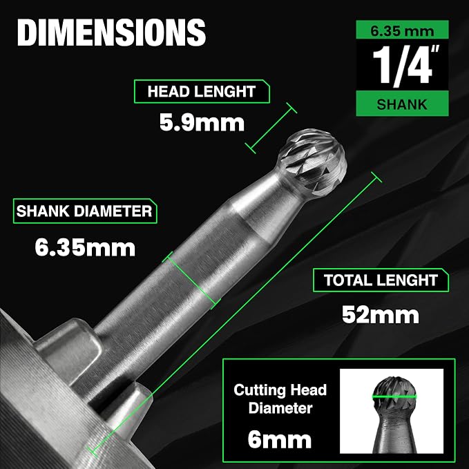 Carbide Burr SD-1 6.35mm (1/4") Shank – 1 Pc Double Cut Die Grinder Bits for Milling, Carving, Engraving, Deburring, Drilling, Hard Wood and Metals – Tungsten Carbide Drill Bit Set for Rotary Tools