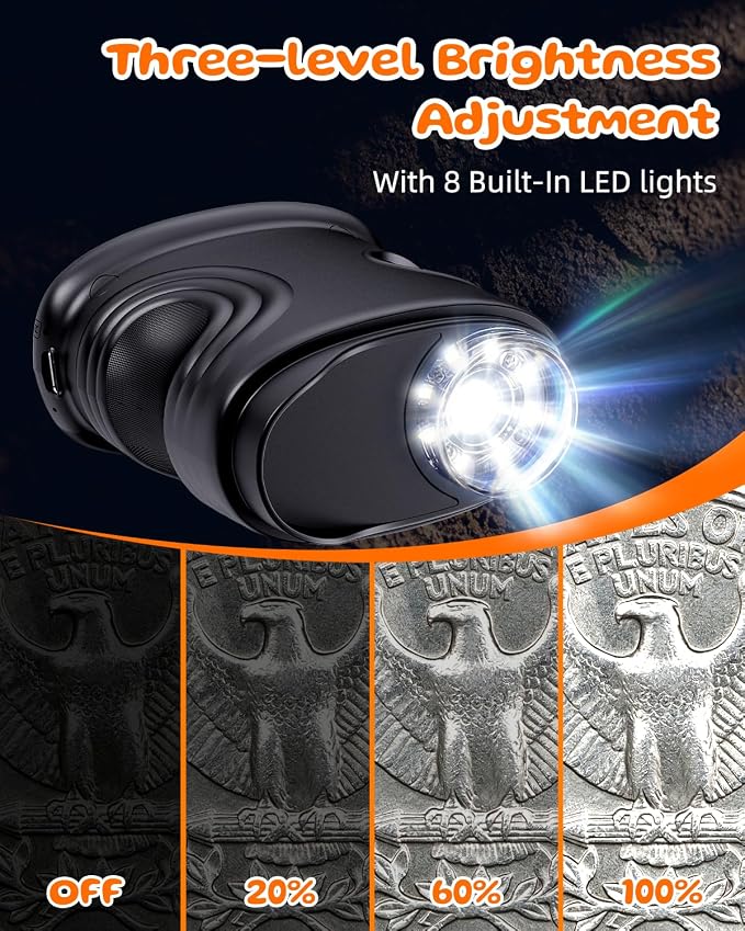 1000X Coin Microscope with Lights, Digital Handheld Coin Magnifier with 8 Adjustable LED Light, Portable Rechargeable Pocket Microscope Compatible with Windows/Mac, Black