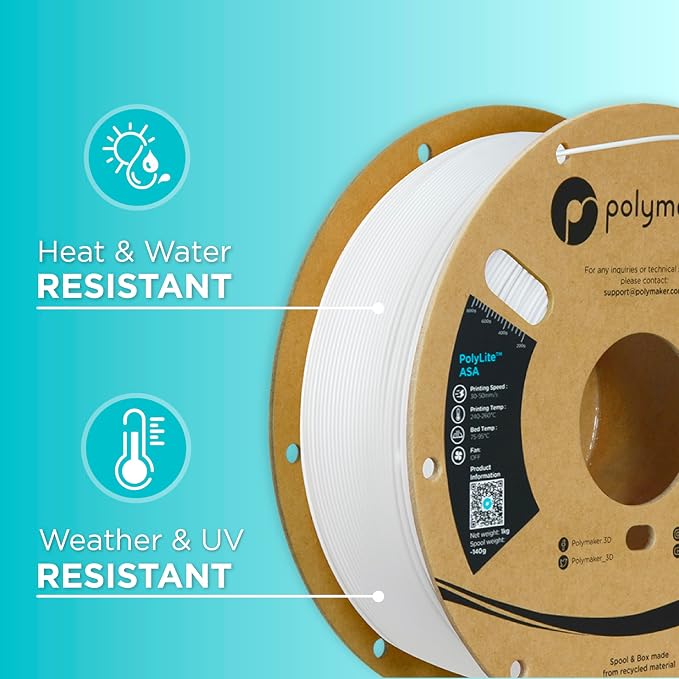 Polymaker ASA Filament 1.75mm Black*1+White*1, 2kg ASA 3D Printing Filament, Heat & Weather Resistant - ASA 3D Printer Filament Perfect for Printing Outdoor Functional Parts