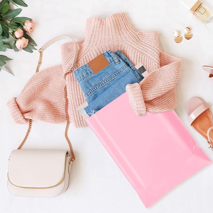 Metronic Light Pink Poly Mailers 12x15.5 100 Pack, Self Seal Shipping Bags | Strong adhesive waterproof tear-resistant mailing envelopes, packaging bags for clothing, hoodies, boutiques, small business.
