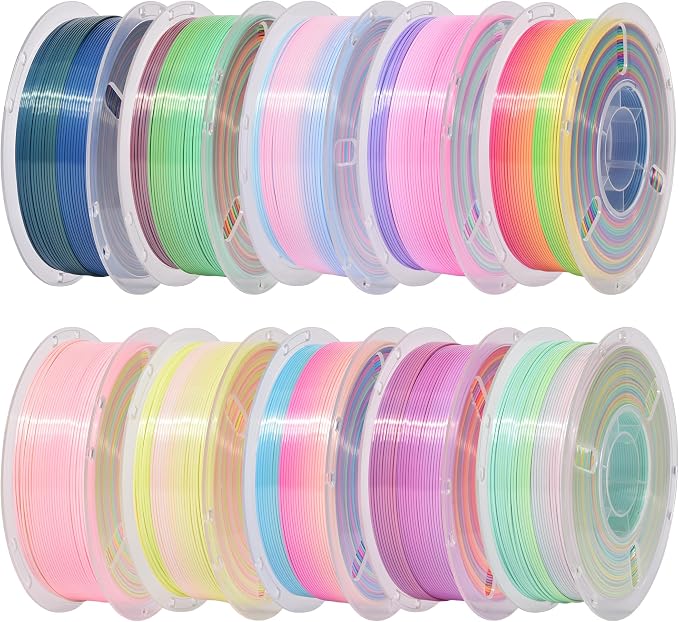 RAMBERY Silk Rainbow PLA 3D Printer Filament Bundle, 10 Colors Total 10kg, 1.75mm Multicolor Gradient 3D Printing Filament for Most FDM 3D Printers, 1KG Spool (2.2lbs) x 10 PCS