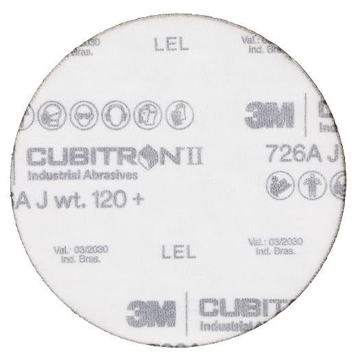 3M Xtract Cubitron II Cloth Disc 726A, 180+ J-Weight, 6 in x NH, Die 600LG, 50/Carton