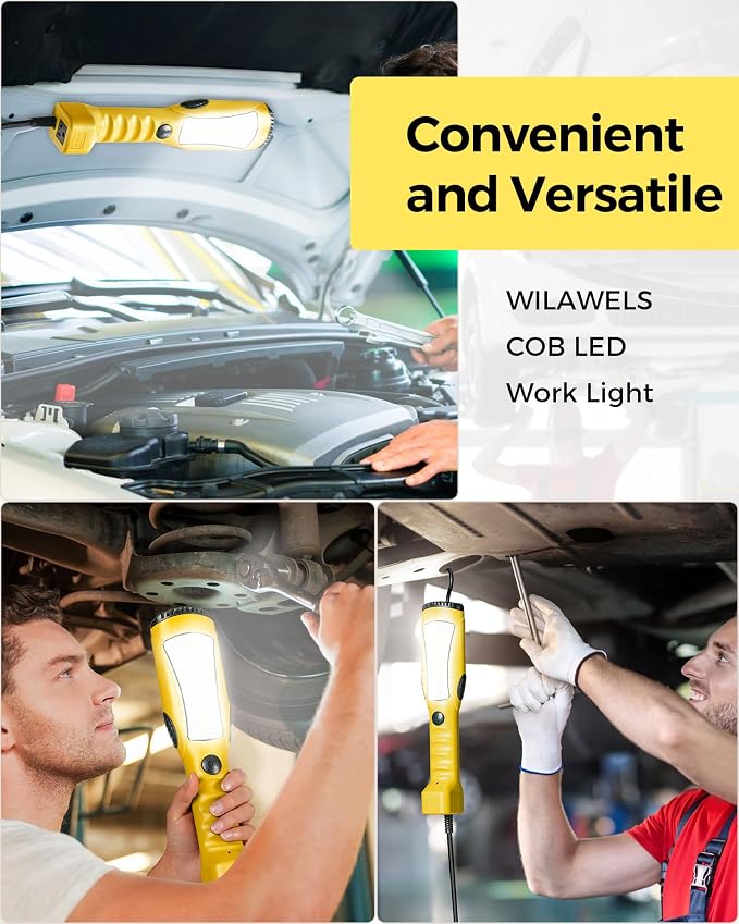 18W LED Work Light and 30 Ft Retractable Extension Cord Reel Bundle, for Garage, Workshop, Car Repair Scene, Garage and Shop Y03WL06-J30CR06