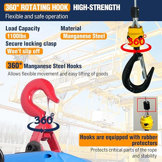 3-in-1 Electric Hoist Winch,1100lb Capacity, Portable Electric Power Winch with Wire Wireless Remote Control,110V Electric Hoist Crane,26FT Lifting Height,for Warehouse,Garage,Lifting Towing