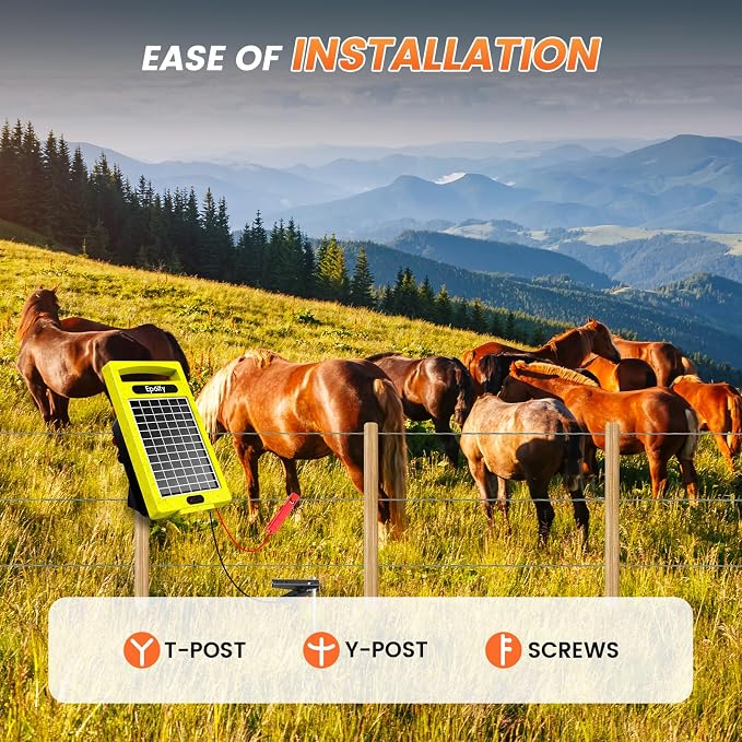 24 Hour Solar Electric Fence Charger, 20 Miles, Up to 10200v Output Range Electric Fence Charger, 0.32J Portable Energizer with Solar Panel for Livestock & Predator Protection