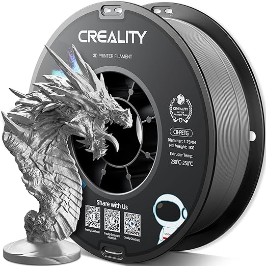 Official Creality PETG 3D Printer Filament 1.75mm 1KG (2.2lbs), High Precision, Strong Toughness, Odorless, Better Flow, Moistureproof 3D Printing CR PETG Filament, Grey