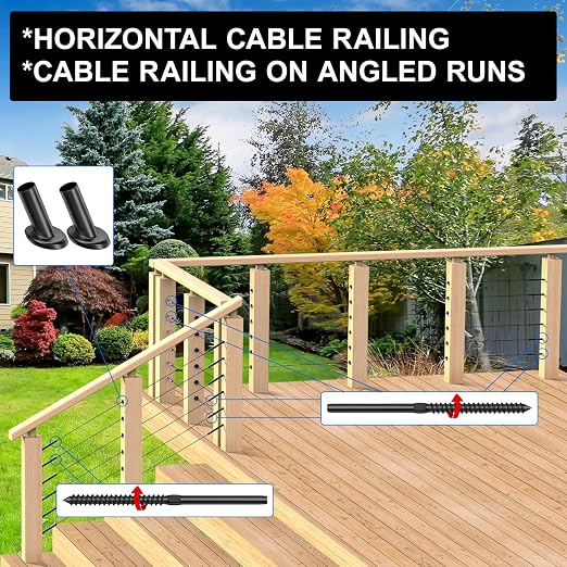 BLIKA 120 Pack 1/8" Black Cable Railing Kit Left &Right Swage Lag Screws for Wood Posts, T316 Stainless Steel, Wire Railing Kit for Decks with Wrench, Deck Stair Black Cable Railing Hardware
