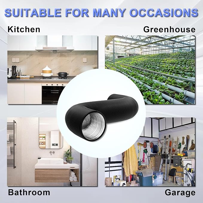 14 Inch Flexible Ducting Hose 12 Feet Black Aluminum Ducting -4 Layer Protection Dryer Vent Hose for HVAC Heating Cooling Ventilation and Exhaust, 2 Clamps Included