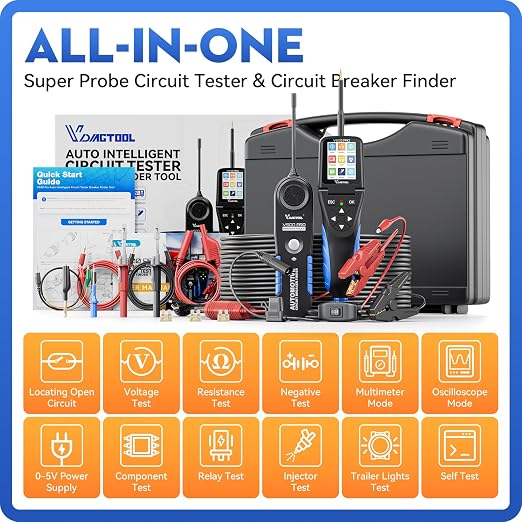 VDIAGTOOL V500 Pro Automotive Circuit Tester, Power Circuit Probe Tester Breaker Finder Tool, 9/30V Electrical Open Short Circuit Finder, Wire Tracer, Multimeter Oscilloscope Relay Injector Test