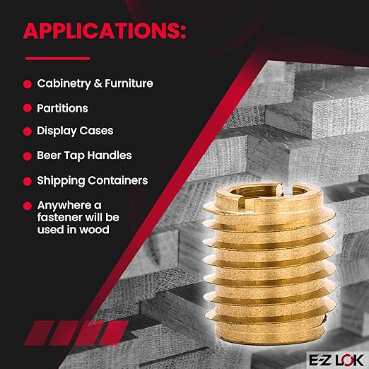 E-Z LOK Knife Threaded Insert for Hard-Wood, Brass Thread Inserts, M5-0.8 Internal Threads, 0.500" Length Pack of 10