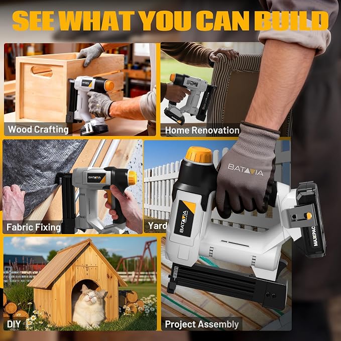 20V Nail Gun Battery Powered, 18 GA 2-in-1 Cordless Brad Nailer Stapler with 2.0Ah Battery, 800 Nails(Up to 1-1/4") and 200 Staples, Electric Nail Gun for Upholstery, Woodworking & Home Improvement