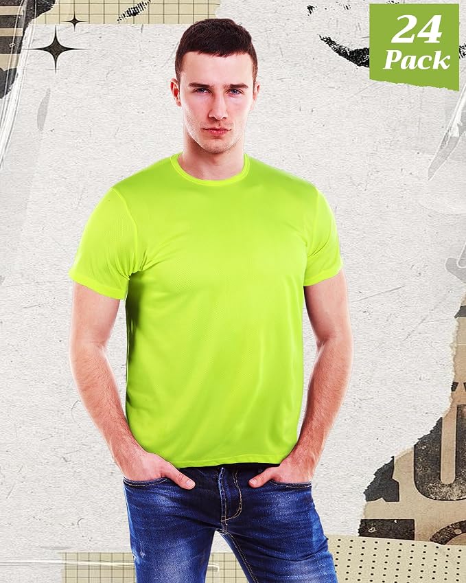 JaGely 24 Pcs Hi Vis T-Shirts for Men Bulk Safety Construction Workwear Unisex Quick Dry Breathable Moisture Wicking Shirts