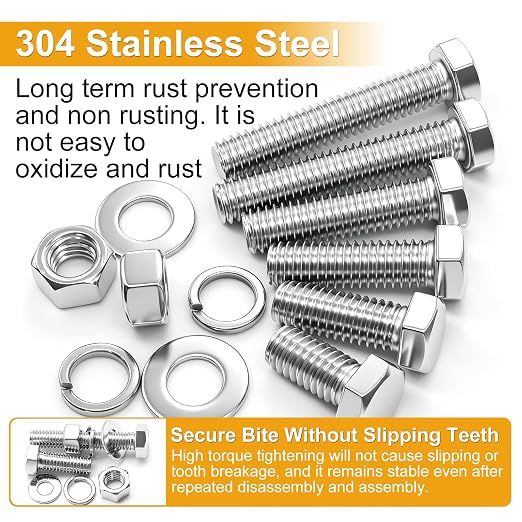 weideer 760PCS Hex Bolts and Nuts Assortment Kit, 1/4-20,5/16-18,3/8-16,1/2-13 18-8(304) Stainless Steel Bolt,Assorted Bolts Nuts Flat and Lock Washers Kit,Lenth 1/2'' to 2-1/2'' K-F142